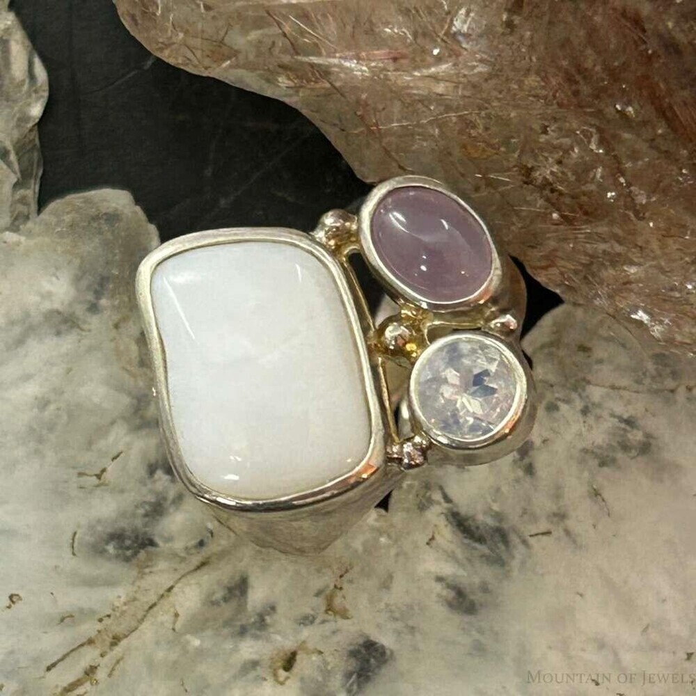 Carolyn Pollack Sterling Silver Multi Stone Decorated Ring Size 6.5 For Women